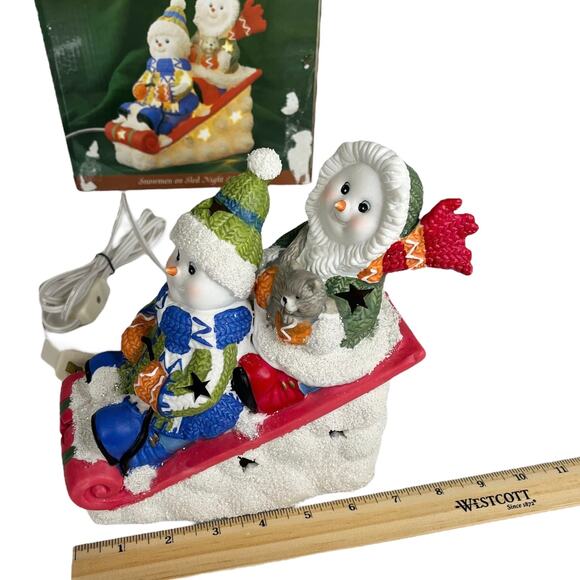 Snowman Sledding NIGHT LIGHT Winter Holiday Lamp International Bazaar Christmas - Picture 7 of 12